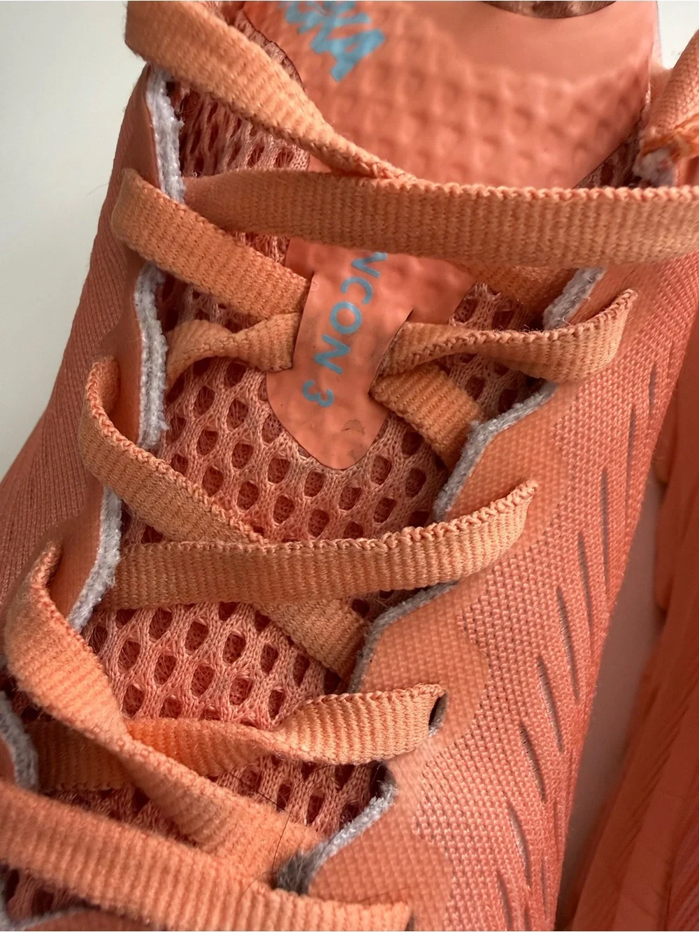 Hoka Rincon 3 Women size 7.5 Coral Peach Athletic Shoes with Light Blue Logo